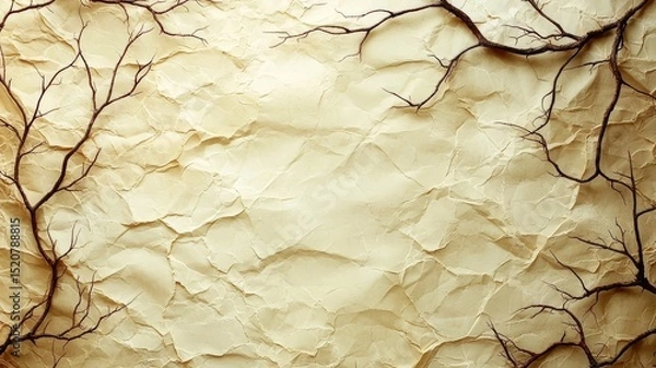 Obraz Textured vintage paper background with delicate, dark branches, perfect for creative projects, invitations, or artistic presentations.
