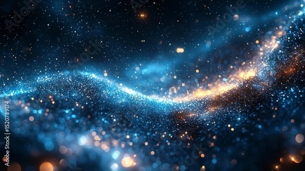 Obraz Stunning cosmic wave of blue and gold stardust, capturing the beauty of the universe in a mesmerizing, vibrant display of light and energy.