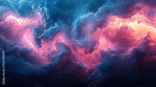 Obraz Vibrant cosmic nebula with swirling pink and blue clouds, evoking a sense of wonder and exploration in the universe, perfect for sci-fi and space-themed projects.