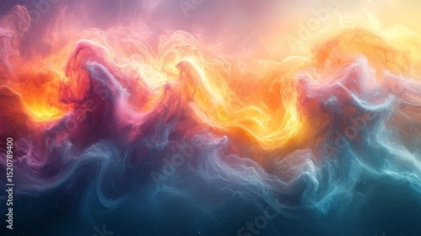 Obraz Vibrant Abstract Swirls: A mesmerizing blend of fiery oranges and cool blues, evoking a sense of movement and energy in a dreamy cosmic landscape.