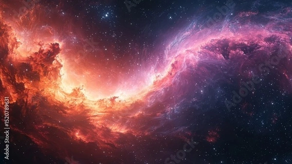 Obraz Vibrant cosmic nebula swirling in deep space, showcasing stunning colors of pink and orange, perfect for science fiction and space-themed projects.