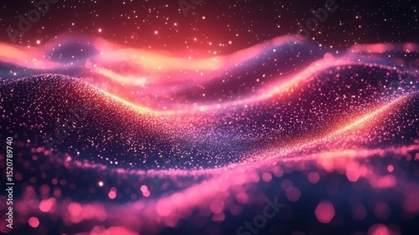 Obraz Vibrant abstract waves of light and color, creating a mesmerizing digital landscape filled with glowing particles, perfect for technology and creative projects.