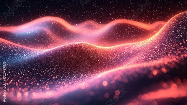 Obraz Abstract glowing waves of vibrant pink and blue light, creating a mesmerizing visual landscape perfect for technology and digital art themes.