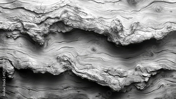 Obraz Intricate black and white texture of layered wood grain, showcasing natural patterns and depth, perfect for design and artistic projects.