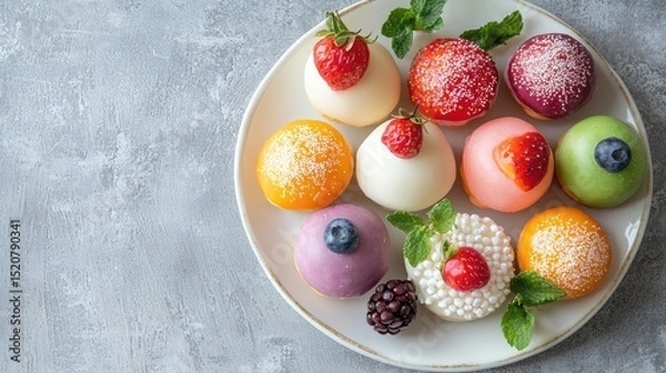 Fototapeta Colorful Assortment of Delicious Chewy Desserts and Sweet Toppings