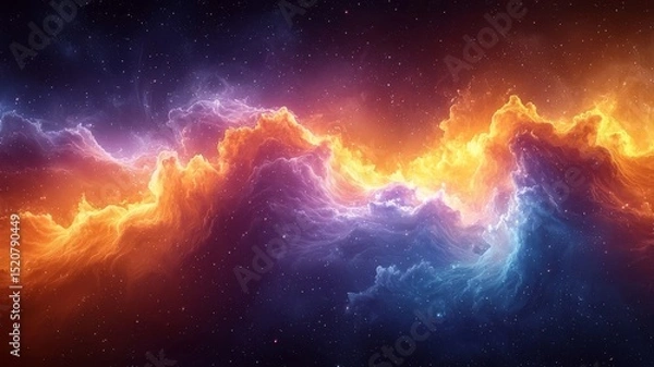 Obraz Vibrant Cosmic Clouds: A Stunning Display of Fiery Orange and Cool Blue Nebulae Illuminating the Depths of Space.