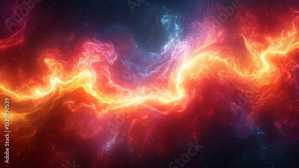 Obraz Vibrant cosmic energy swirl in fiery orange and deep blue hues, capturing the essence of the universes dynamic beauty and mystery.