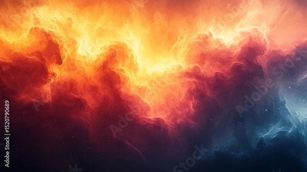 Obraz Vibrant cosmic clouds in fiery hues of orange and blue, evoking a sense of wonder and exploration, perfect for sci-fi and fantasy themes.