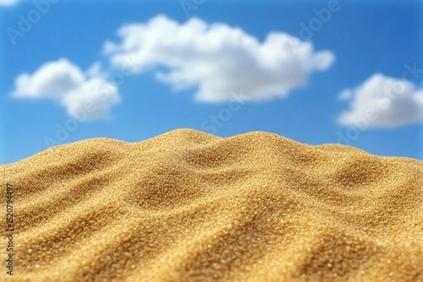 Fototapeta Undulating tan sand dune against a vibrant blue sky with fluffy white clouds