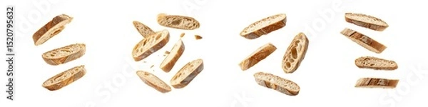 Fototapeta Set of bread slices flying motion isolated on transparent background PNG