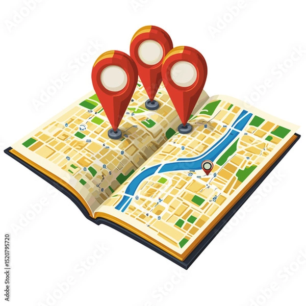 Obraz Map with location markers for navigation, travel planning and exploration in urban areas
