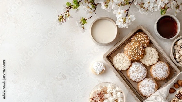 Fototapeta Beautiful Arrangement of Cookies and Floral Elements for Spring Mood