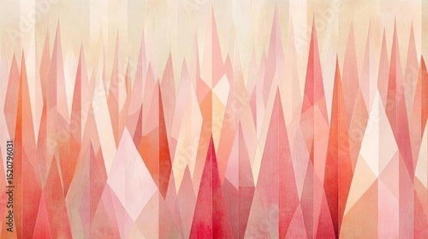 Fototapeta Abstract geometric pattern with blurred triangular shapes in shades of red and beige.
