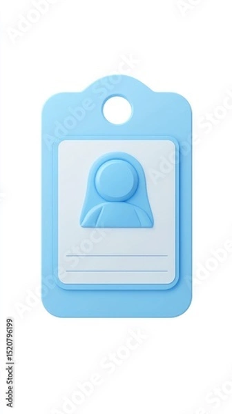 Fototapeta A light-blue, 3D rendered ID tag with a minimalist female profile icon and space for text
