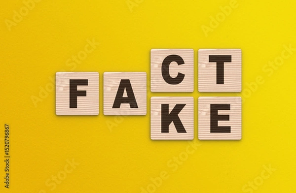 Fototapeta wooden blocks turning message to Fact vs Fake