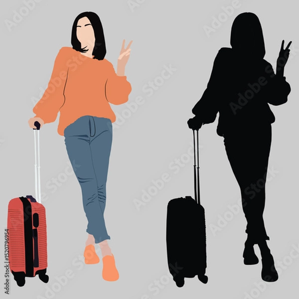 Obraz silhouette of a woman with a luggage