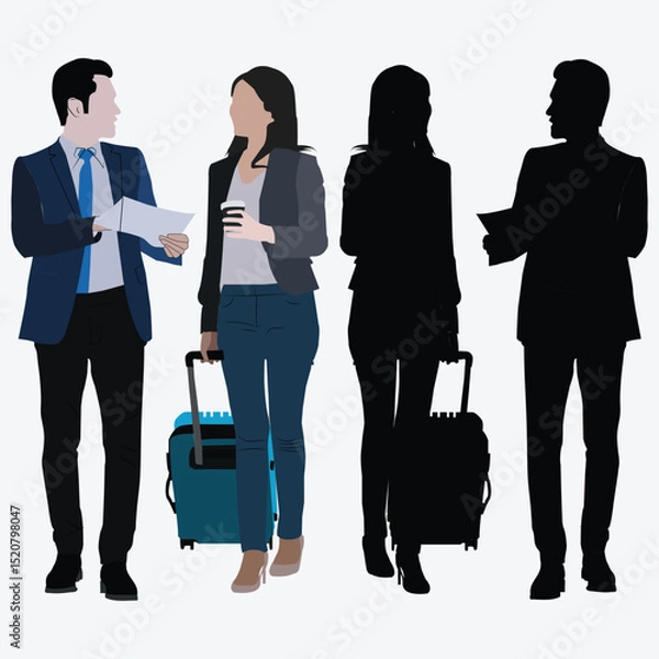 Obraz silhouettes of business people with luggage 