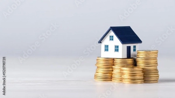 Obraz Model house on coins representing real estate investment concept.