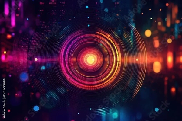 Obraz Vibrant circular music equalizer background showcasing colorful wave patterns and dynamic light effects, colorful circular music equalizer background