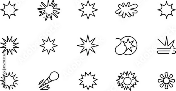 Fototapeta A collection of fifteen different starburst and explosion outline icons arranged on a white background