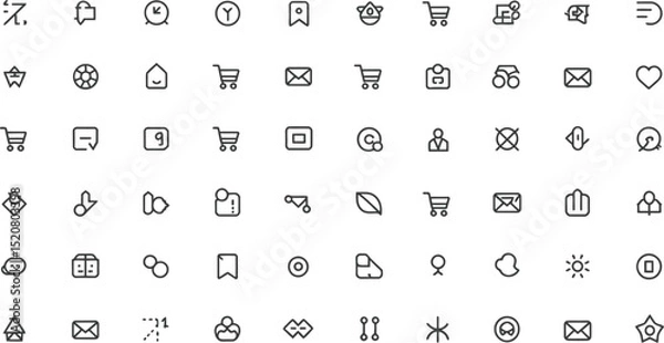 Fototapeta A collection of simple black line icons arranged in a grid pattern on a light gray background display