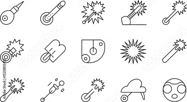 Fototapeta A collection of various line art icons including tools food and other miscellaneous objects arranged neatly