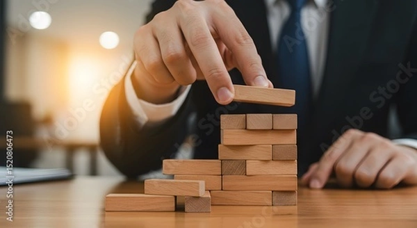 Fototapeta Strategic Planning Building a Strong Foundation with Blocks