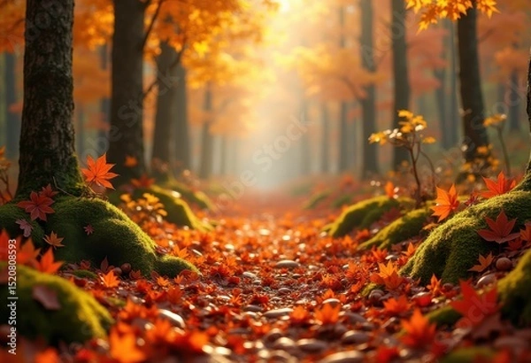 Fototapeta vivid autumn leaves forest floor colorful nature texture vibrant organic carpet landscape, ground, textures, scenery, tree, foliage, red, yellow, orange