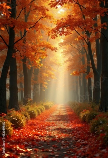 Fototapeta vivid autumn leaves trail nature pathway serenity colorful foliage seasonal change woodland walk, trails, forest, tranquil, scenic, canopy, landscape, red