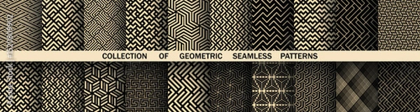 Obraz Geometric set of seamless black and golden patterns. Simple vector graphics