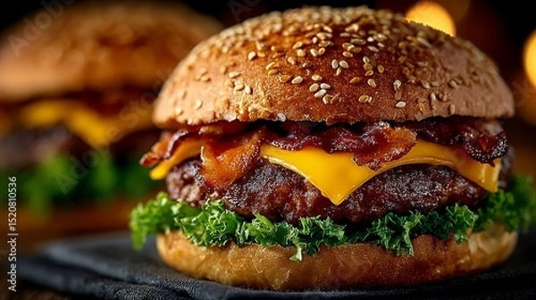 Obraz Burger with Bacon and Cheese