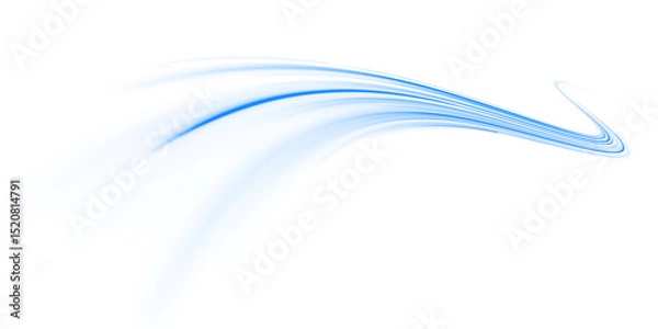 Fototapeta PNG curved motion streak with blue trail and glowing line across the dark road, as the laser beam breaks into light and a bright tail forms the main moving line PNG.