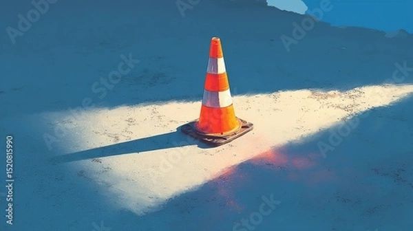 Fototapeta One traffic cone standing alone, emphasizing caution, alertness, and minimal composition.