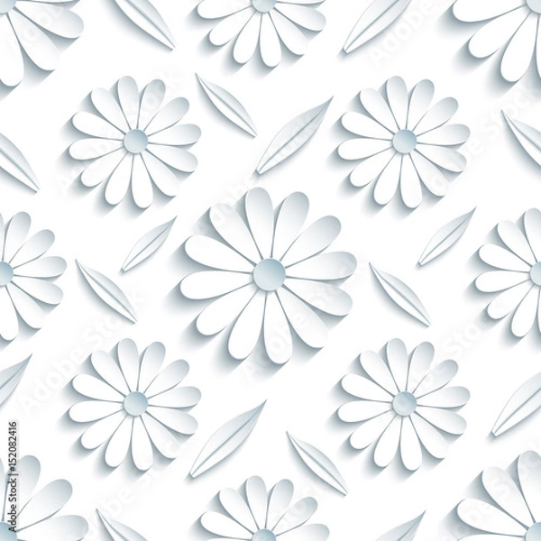 Fototapeta Seamless pattern with 3d chamomille and leaf