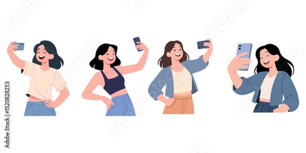 Obraz illustration of happy woman taking selfie with smartphone