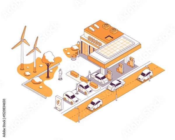 Fototapeta Gas station store - vector isometric illustration