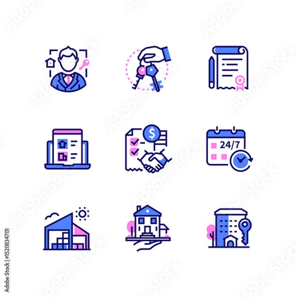 Fototapeta Residential sale and lease - line art style icons set