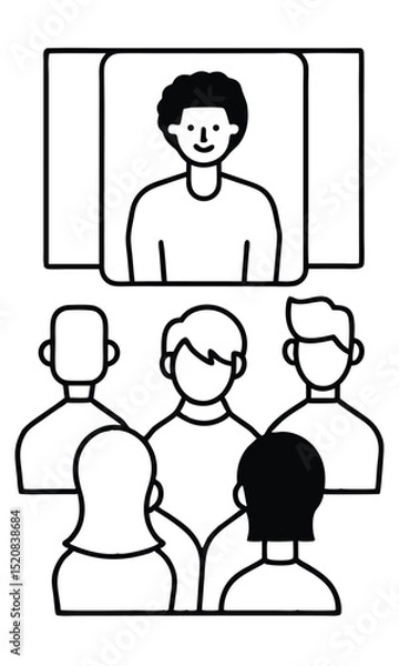 Fototapeta A diverse group of people in a virtual meeting, fostering a sense of connection. The online presence with people gather around, collaboration and virtual communication.