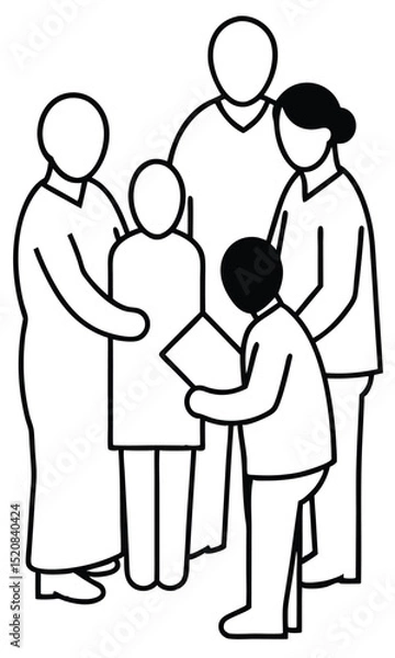 Fototapeta a group of figures engaged in an activity, with one person in the foreground holding a paper document, other figures is surrounding him