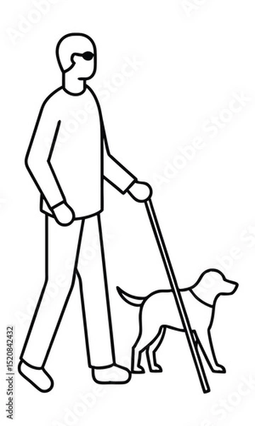 Fototapeta A walking man with a guide dog, helping to overcome visual impairments, demonstrating reliance and companionship, symbolising support.