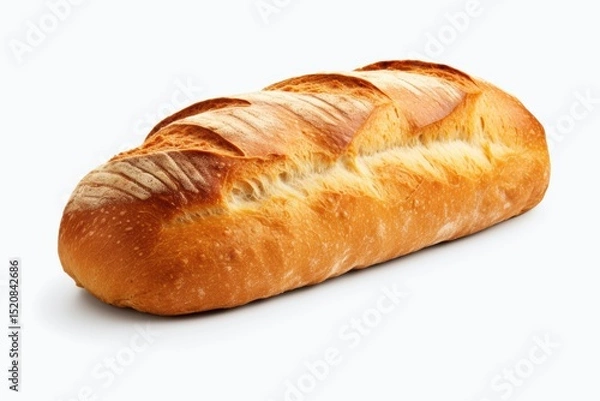 Fototapeta Freshly baked bread loaf with golden crust on white background showcasing artisanal craftsmanship