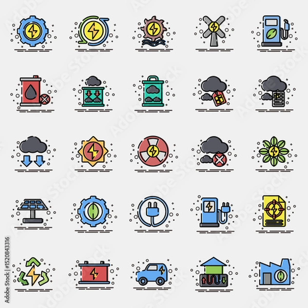 Fototapeta Icon set of renewable energy. Renewable energy elements. Icon in MBE style.