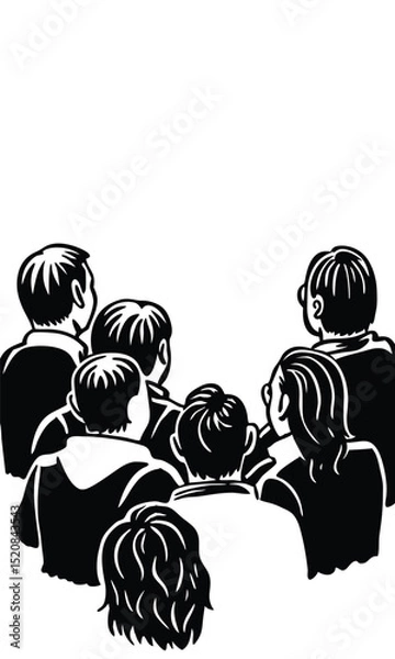 Obraz a crowd of people watching a scene from their backs, captured in a minimalistic drawing style. They look upwards, presumably at something of interest. Their backs are turned toward the viewer.