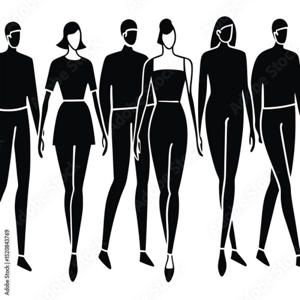 Fototapeta fashion silhouettes of a diverse group of individuals, showcasing unique styles and poses