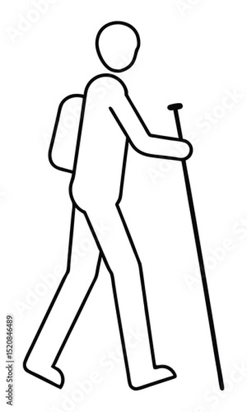Fototapeta hiker walking with backpack and stick