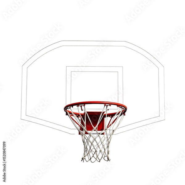 Fototapeta A close up of a basketball hoop with a red rim and a white net on a black background isolated shot