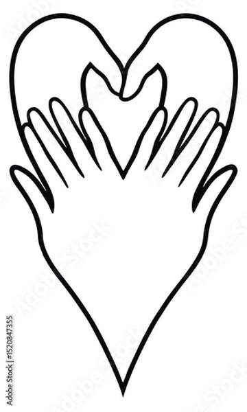 Fototapeta Two hands forming a heart shape. A simple line drawing, symbolizing love, care and unity.