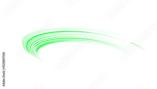 Fototapeta Abstract green streak with curved line, blur flash effect and trail ray glow on dark 16 background PNG PNG.