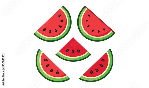 Fototapeta Five slices of watermelon on white background