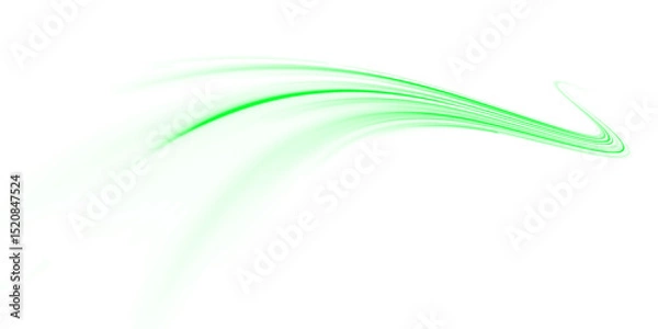 Fototapeta Curved green streak motion with glowing line blur and laser speed effect PNG.